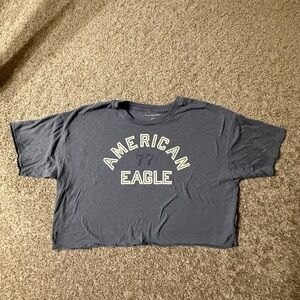 Dusty Blue American Eagle Cropped Oversized Graphic Tee – Women’s Medium
